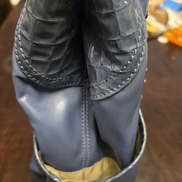 Genna De Rossi Shoulder Bag Purse Light Blue Faux Leather Studded Tote Large - Picture 6 of 12